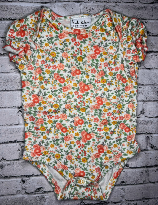 Nicole Hiller: Pink/Yellow Floral Bodysuit- 6/9m