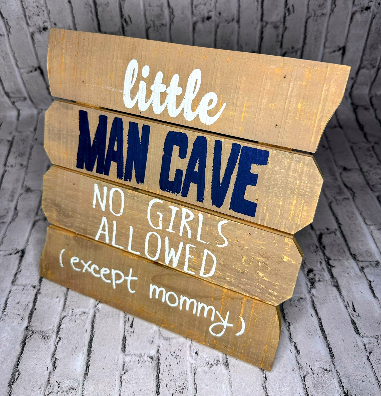 “Little Man Cave” Wooden Stand Decor - 10”x10”