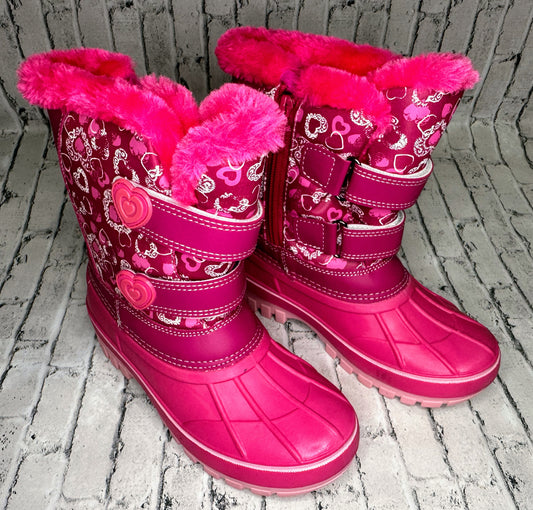 Ducko: Pink Heart Winter Boots- 1Y