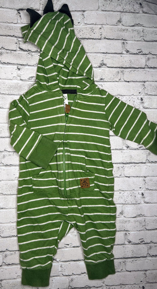 Carter’s: Green Stripe Dino Jumpsuit - 3M