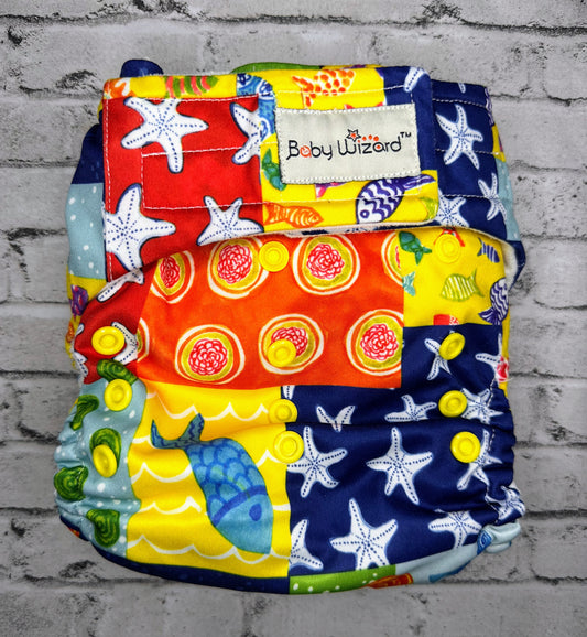 Baby Wizard: Sea Life Velcro Cloth Diaper + 2 Inserts