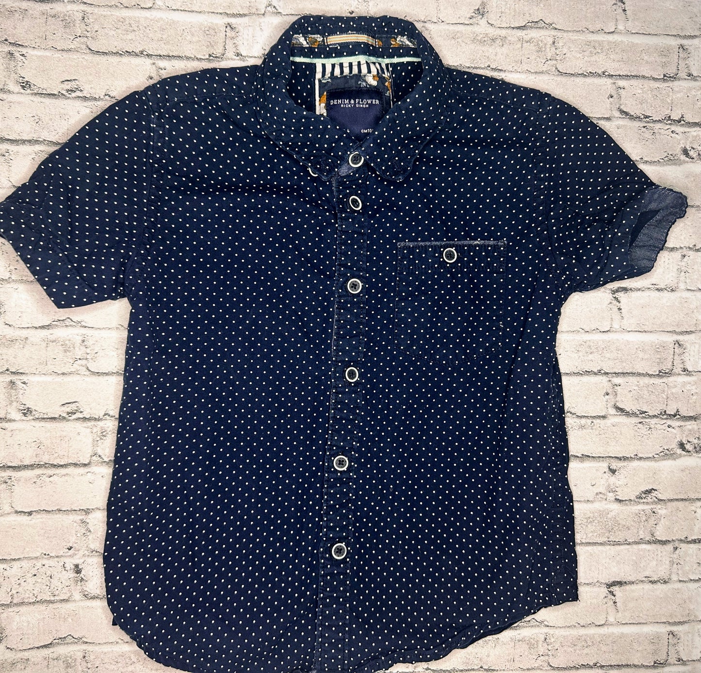 Denim & Flower: Navy Polk-a-Dot Button Up- 4