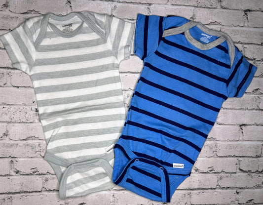 Onesiess: 2pc Stripe Bodysuits - 0/3m