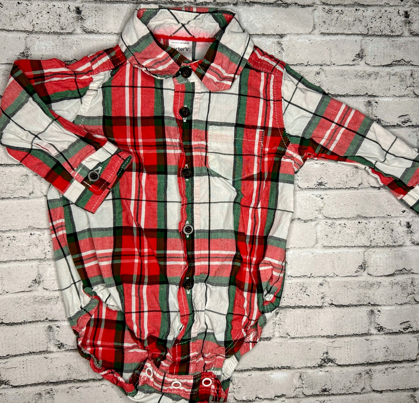 Carter’s: Red/Green Plaid Button Up- 6m