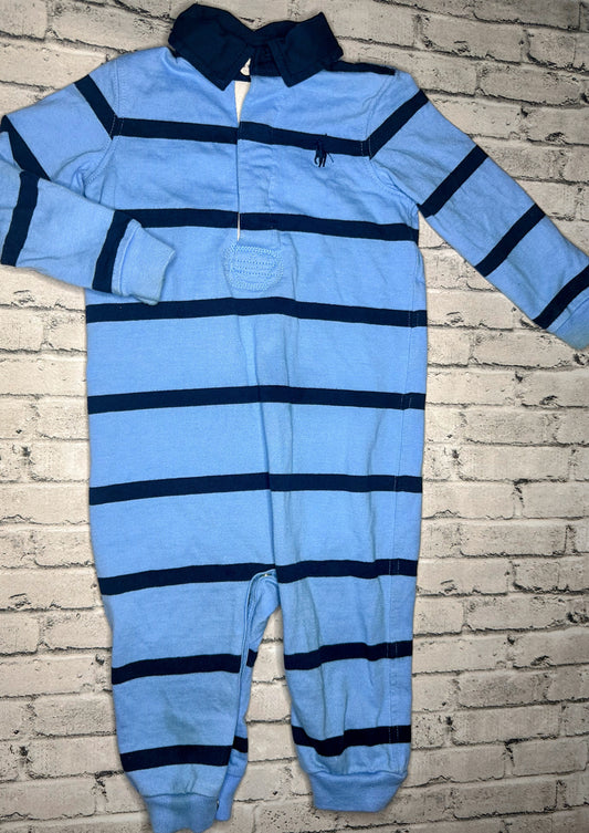 Ralph Lauren: Blue Stripe Jumpsuit- 9m