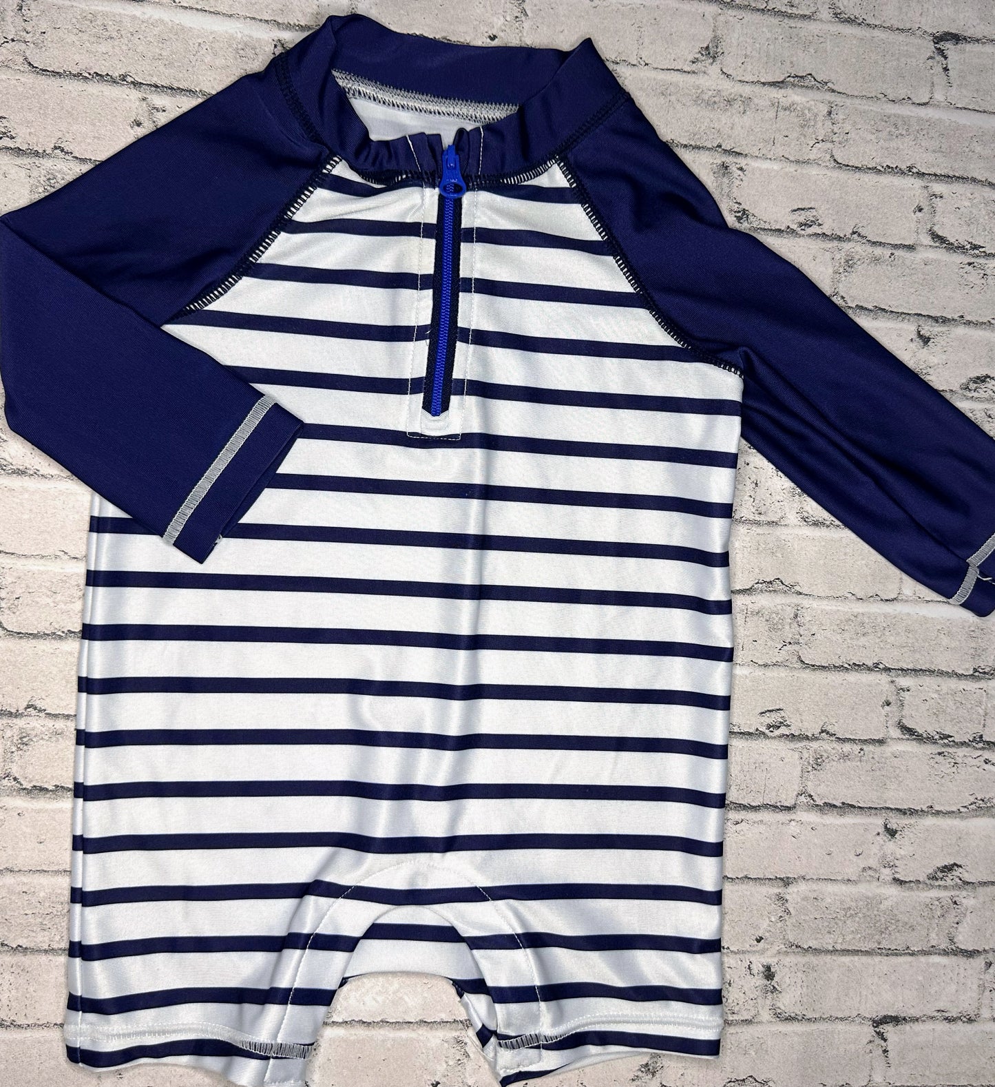 BABY GAP: Blue Stripe Swim Romper- 0/6m