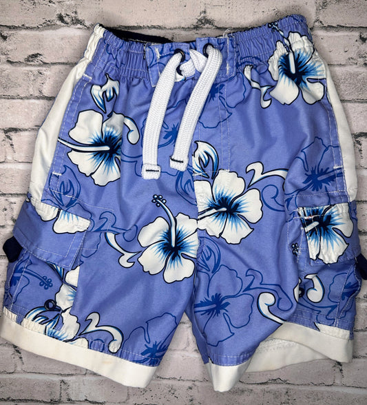 Sand N Sun: Blue Hawaiian Swim Shorts- 3T