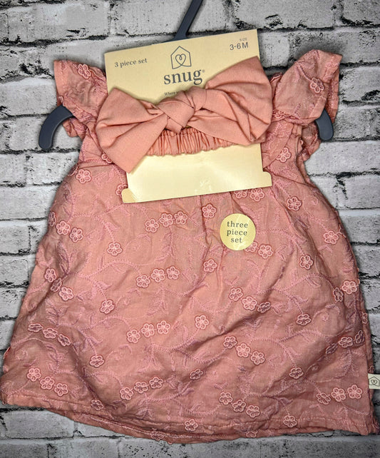Snug: 3pc Mauve Dress Set- 3/6m NEW!