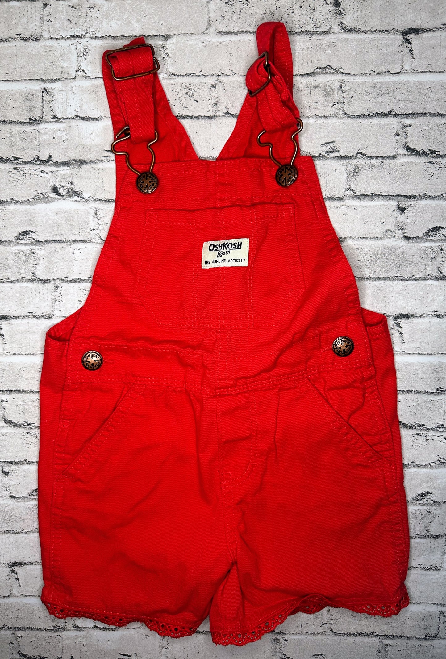 Oshkosh: Red Denim Overall Shorts- 2T