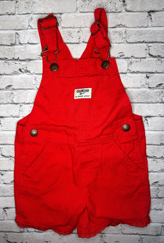Oshkosh: Red Denim Overall Shorts- 2T