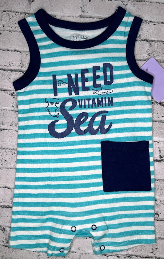 Little Star Organic: 'I Need Vitamin Sea' Romper- 0/3m