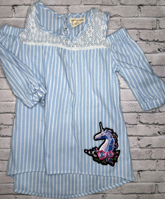 One Step Up - Embroidered Unicorn Stripe Top - 4T