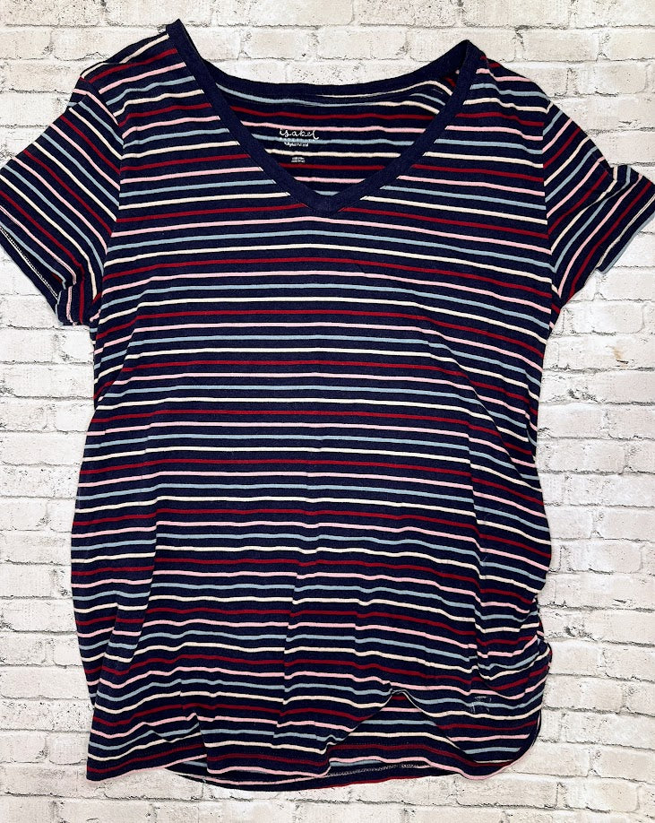 Isabel Maternity: Navy/Red Stripe Tee - L