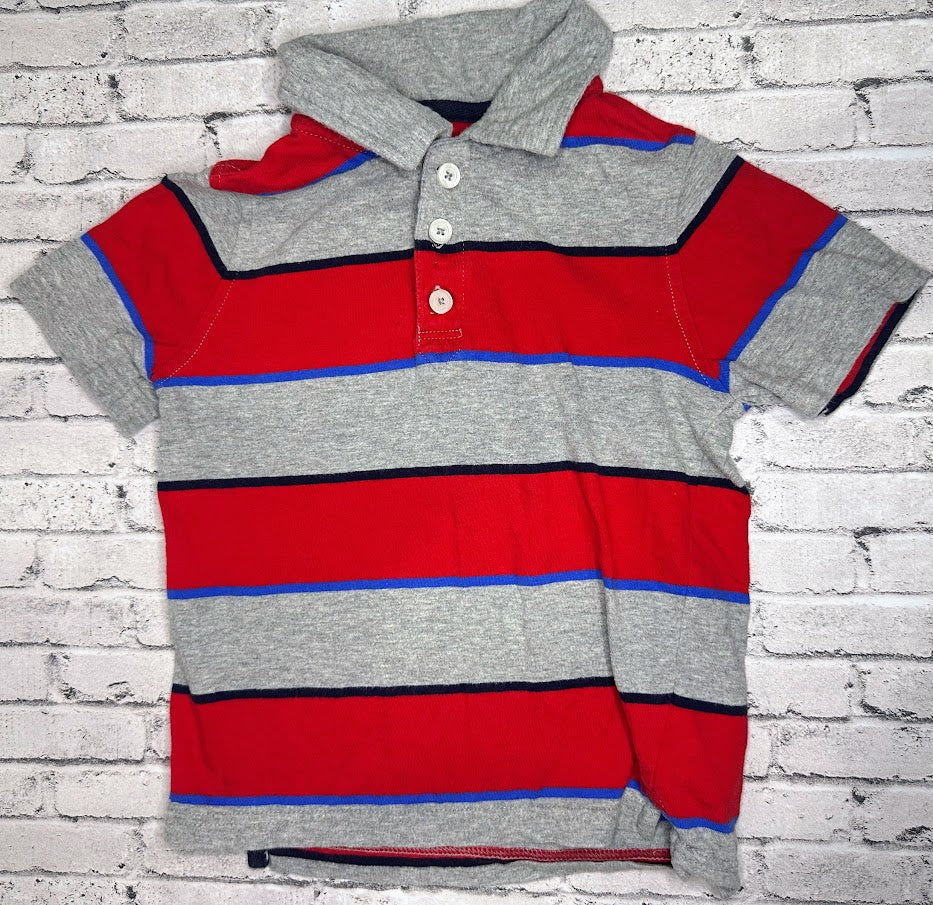 Old Navy: Red/Gray Stripe Polo - 3T