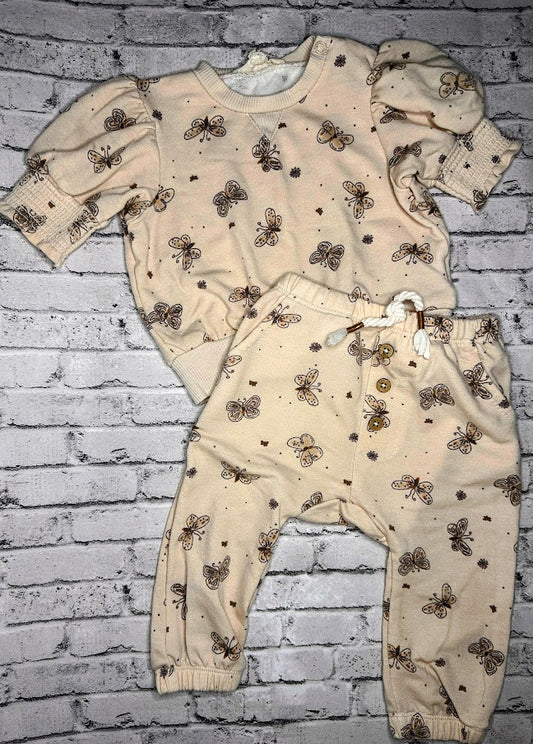 Jessica Simpson: 2pc Tan Butterfly Set - 3/6m