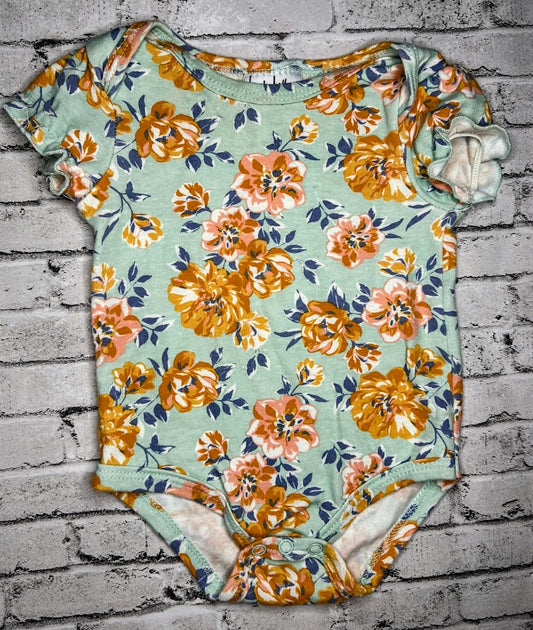 Nicole Hiller: Blue/Tan Floral Bodysuit- 6/9m