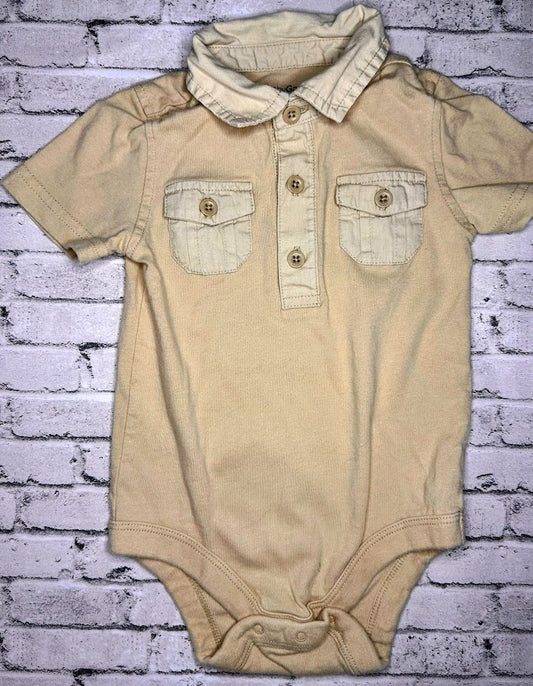 Baby GAP: Tan Button Polo Bodysuit - 12/18m