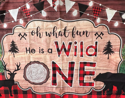 'He is a WILD ONE' Birthday Backdrop + Highchair Wrap