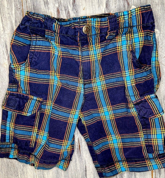 Arizona: Blue/Orange Plaid Cargo Shorts- 3T