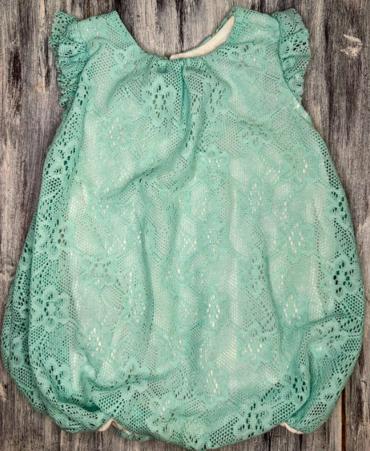 Baby Starters: Blue Lace Puffer Romper- 9m