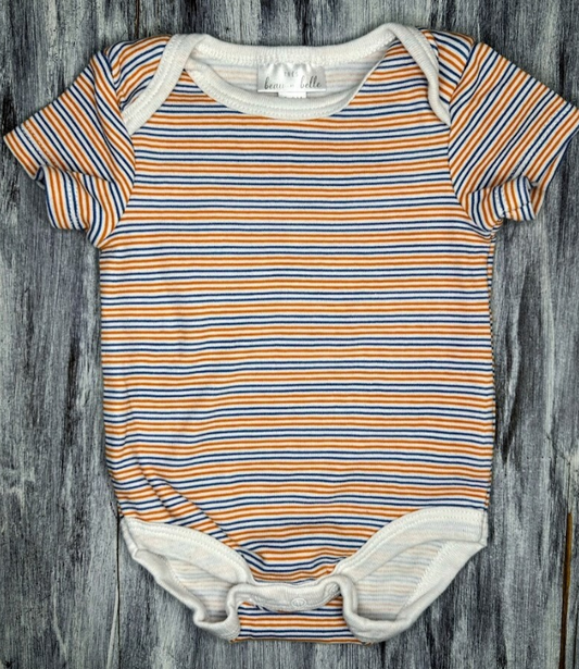 Beau et Belle: Orange/Blue Stripe Bodysuit- 3/6m