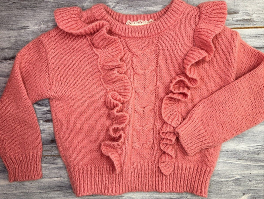 btween: Pink Ruffle Knit Sweater- 3T