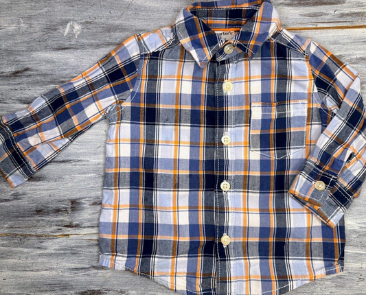 Carter's: Blue/Orange Button Up Flannel- 6m