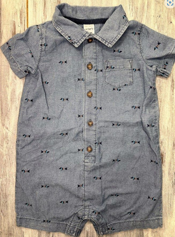 Carter's: Denim Button Up Puppy Romper- 18m