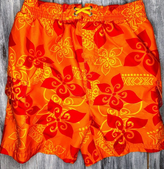 Sand n Sun: Orange Hawaiian Swim Shorts- 4T