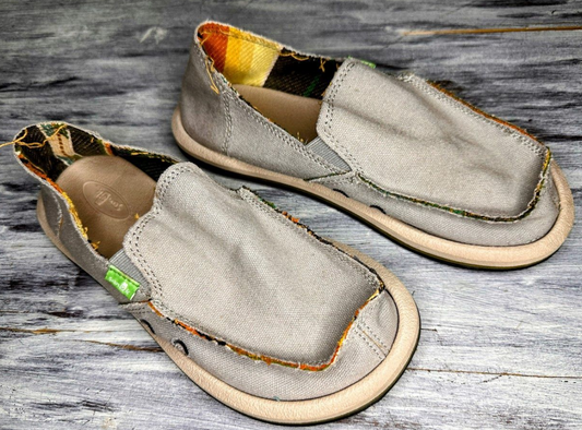 Sanuk: Gray Slip On Shoes- 2Y