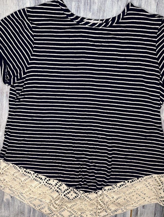 Urban Rose: Navy Stripe Lace Tee- 14/16