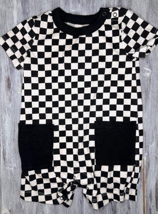 Wonder Nation: B&W Checker Romper- 12m