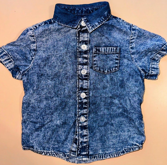 Wonder Nation: Faux Denim Button Up- 12m