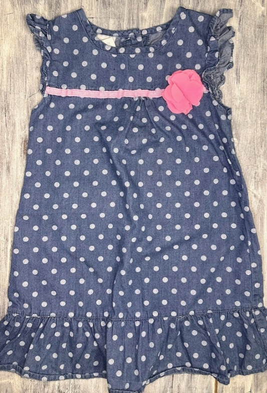 WonderKids: Denim Polk-A-Dot Dress- 4T