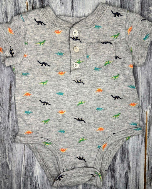 Carter's: Gray Dino Pocket Bodysuit- 6m