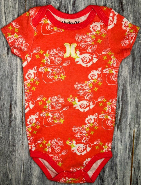 Hurley: Pink Flower Bodysuit- 6/9m