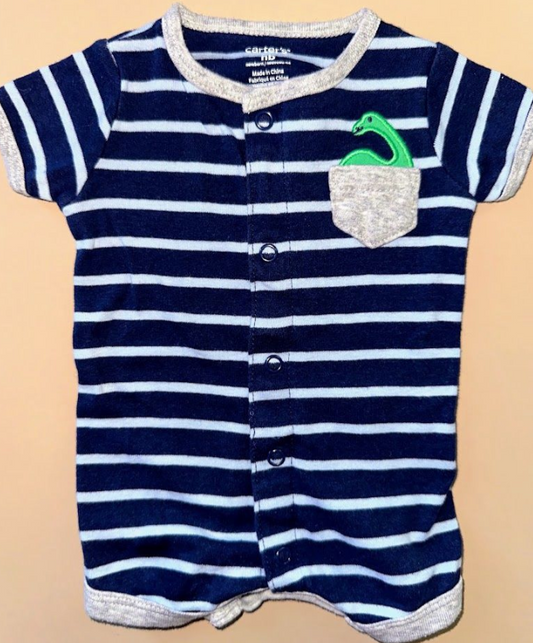 Carter's: Pocket Dino Button Romper- Newborn