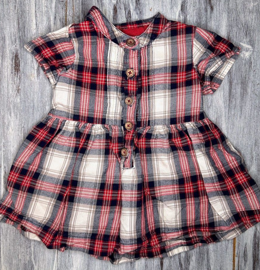 Carter's: Red/Navy Plaid Dress- 3m