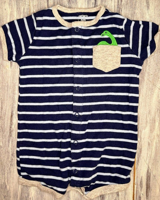 Carter's: Stripe Dino Pocket Romper- 6m