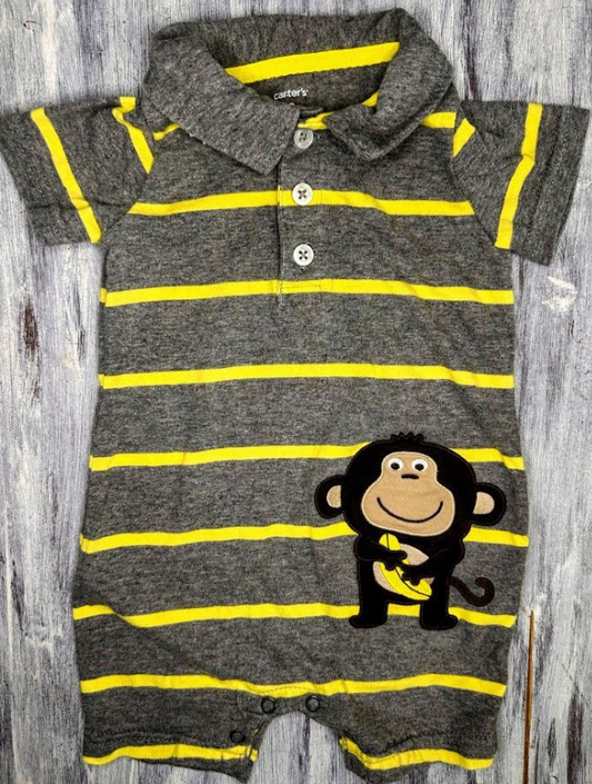 Carter's: Stripe Monkey Polo Romper- 9m