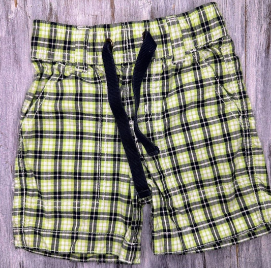 Gymboree: Green Plaid Shorts- 3/6m