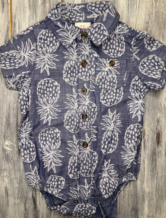 Cat & Jack: Button Up Denim Pineapple Polo- 6/9m