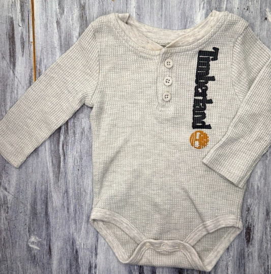 Timberland: Cream Waffle Knit Bodysuit- 6/9m